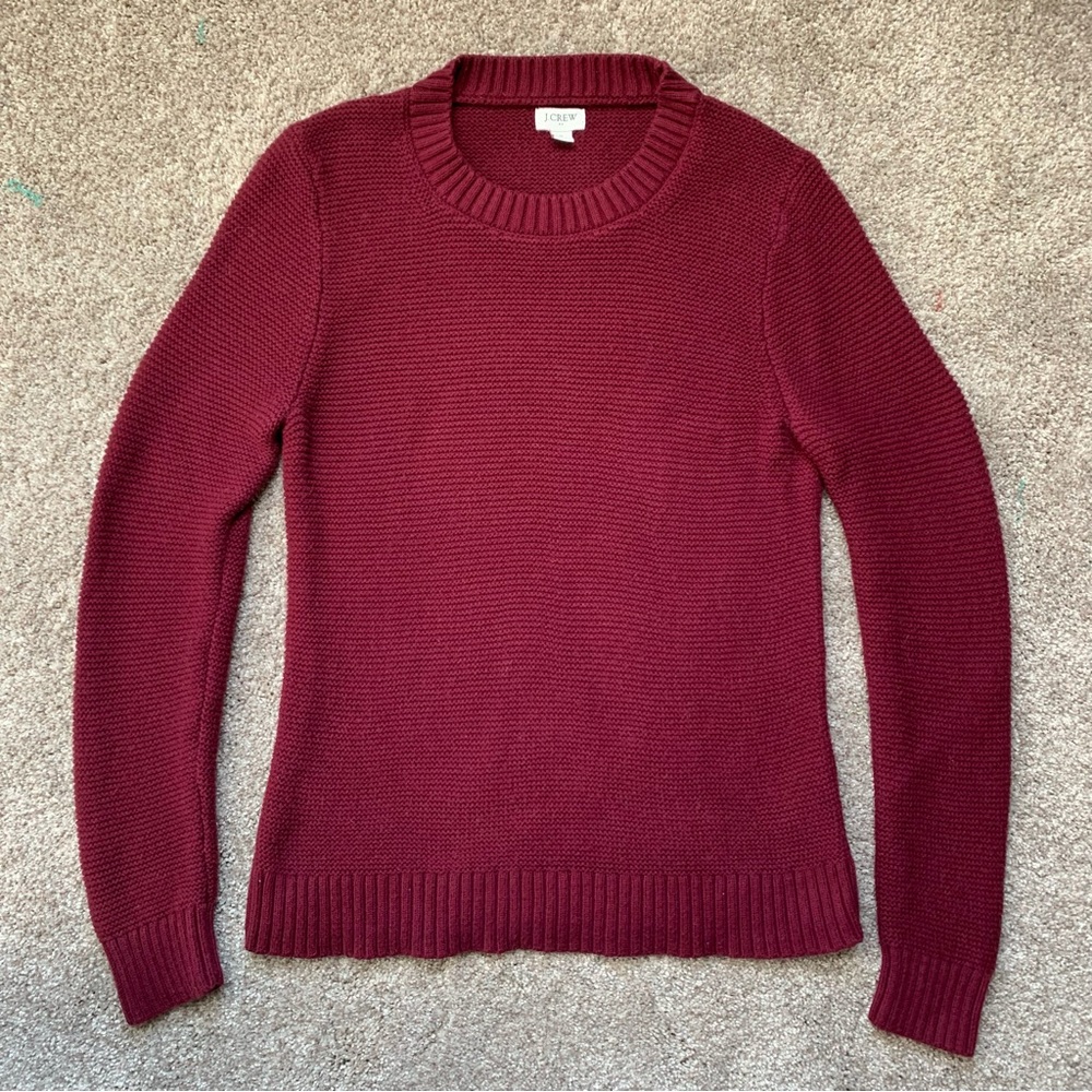 J Crew Women’s Classic Wool Blend Crewneck Ribbed Sweater Burgundy Maroon Small